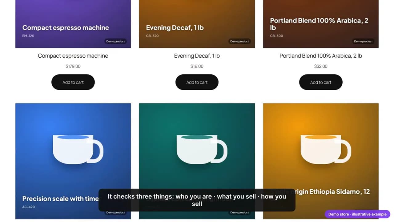 Der Demo-Shop Northbean Coffee Supply: ein Produktraster mit Preisen und ohne Text, der bei der Auswahl hilft