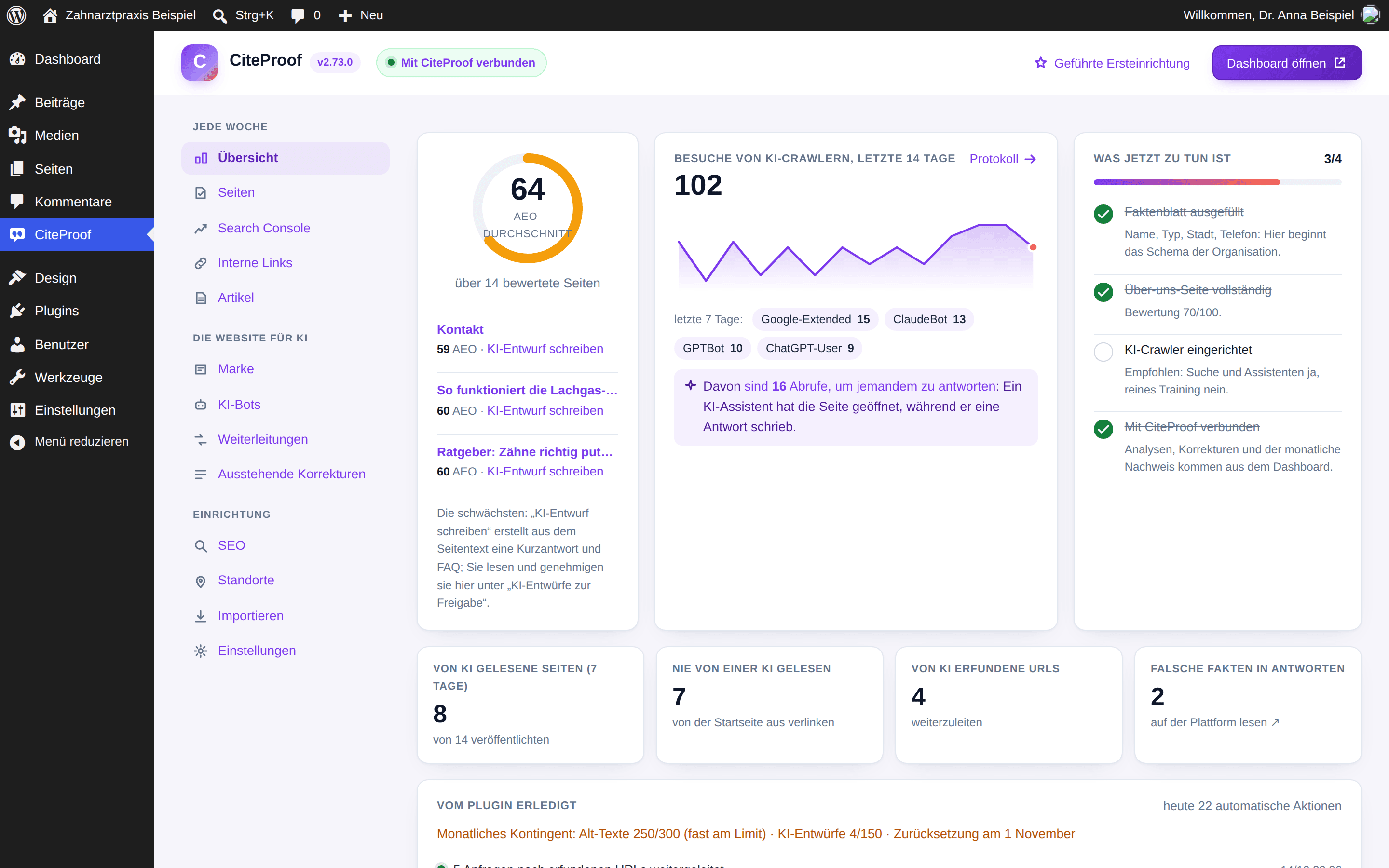 Die Übersicht des CiteProof-Plugins
