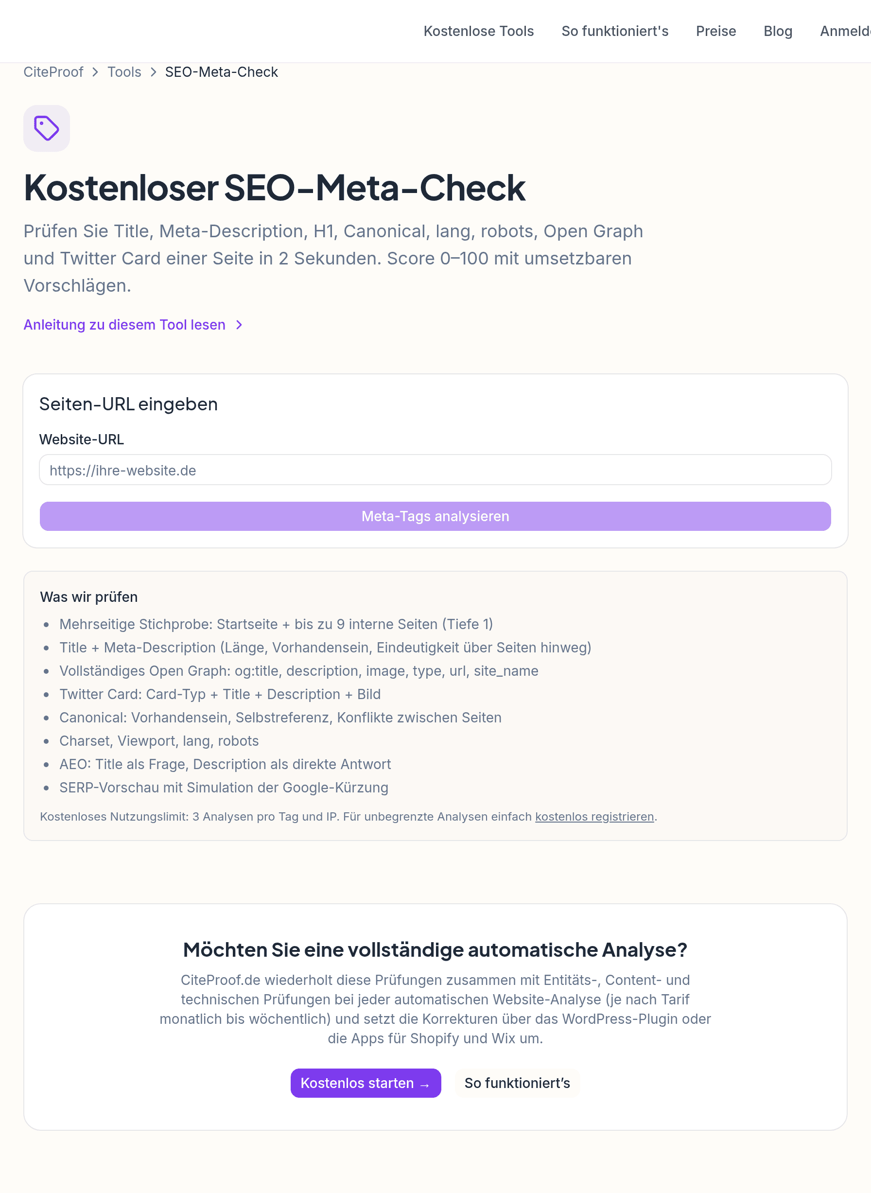 Das Tool SEO-Meta-Check